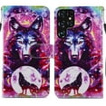 thumbnail image 1 of Nalacover for Samsung Galaxy S23 Ultra Pattern Printing Wallet Case with Card Slots Kickstand, PU Leather Magnetic Clasp Wrist Hand Strap Shockproof Flip Cover for Galaxy S23 Ultra, Colorful Wolf, 1 of 6