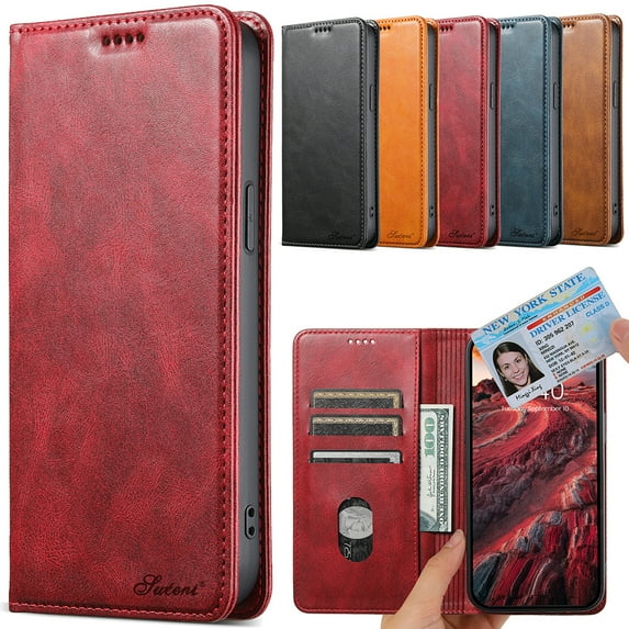 Nalacover for Samsung Galaxy S23 Ultra Wallet Case, Card Slots Cash Holder Magnetic Closure Cover, Business PU Leather Flip Case with Kickstand TPU Shockproof Case for Galaxy S23 Ultra,Red