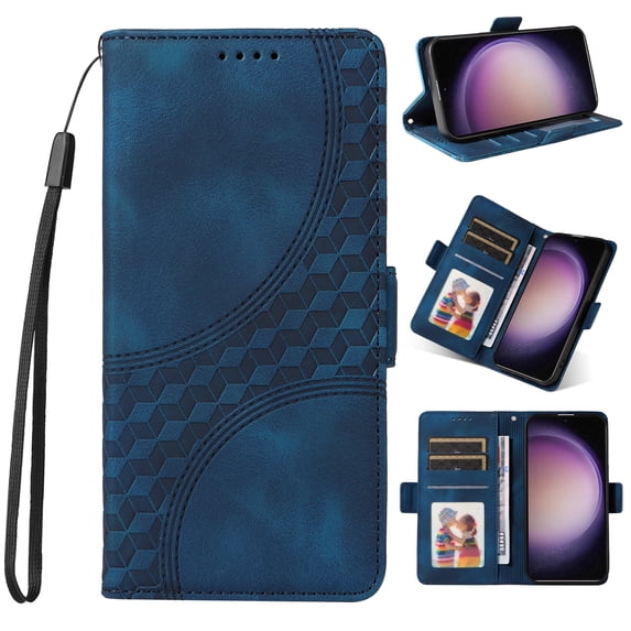 Nalacover for Samsung Galaxy S23 Wallet Case Premium Pattern PU Leather Flip Purse Cover with Card Holder Magnetic Closure Shockproof Protective Phone Case with Wrist Strap & Flip Stand, Blue