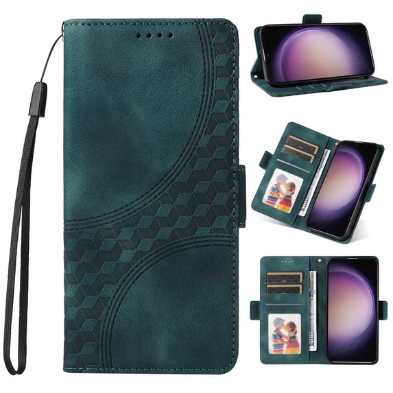 Nalacover for Samsung Galaxy S23 Wallet Case Premium Pattern PU Leather Flip Purse Cover with Card Holder Magnetic Closure Shockproof Protective Phone Case with Wrist Strap & Flip Stand, Green