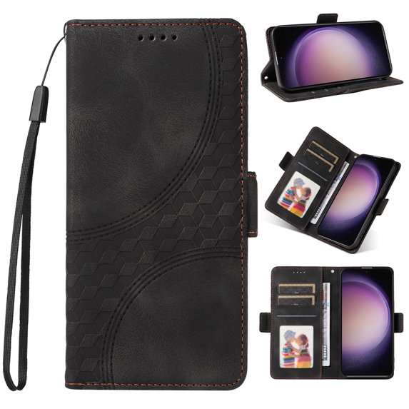 Nalacover for Samsung Galaxy S23 Wallet Case Premium Pattern PU Leather Flip Purse Cover with Card Holder Magnetic Closure Shockproof Protective Phone Case with Wrist Strap & Flip Stand, Black