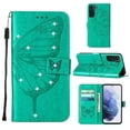thumbnail image 1 of Nalacover for Samsung Galaxy S23 Wallet Case, Rhinestone Butterfly& Flower Pattern Cover with Card Slots Holder Kickstand, Wrist Strap Handbag PU Leather Magnetic Clasp Shockproof Case, Green, 1 of 11