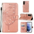 thumbnail image 1 of Nalacover for Samsung Galaxy S23 Wallet Case, Rhinestone Butterfly& Flower Pattern Cover with Card Slots Holder Kickstand, Wrist Strap Handbag PU Leather Magnetic Clasp Shockproof Case, Rosegold, 1 of 11