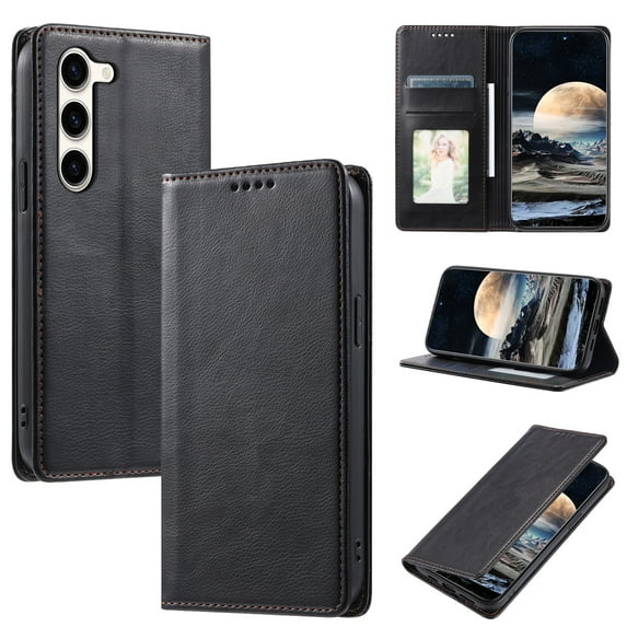 Nalacover for Samsung Galaxy S23 Wallet Case, Vintage PU Leather Book Folding Folio Case with Credit Card Slots Hidden Magnetic Closure Flip Kickstand Shockproof Slim Phone Case,Black