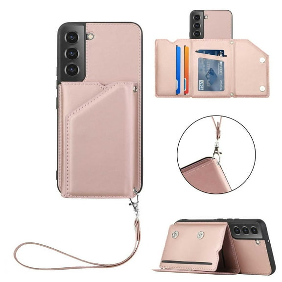 Nalacover for Samsung Galaxy S23 Wallet Phone Case,Luxury Stylish PU Leather Flip Kickstand Card Slots Shockproof Anti-Scratch Back Cover with Adjustable Detachable Lanyard Strap.Rosegold