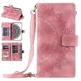 thumbnail image 1 of Nalacover for Samsung Galaxy S24 FE Embossed Floral Pattern PU Leather Crossbody Case with Shoulder Strap,Shockproof Magnetic Flip Kickstand Credit Card Slots Zipper Pocket Wallet Phone Case,Pink, 1 of 11