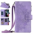 thumbnail image 1 of Nalacover for Samsung Galaxy S24 Ultra Embossed Floral Pattern PU Leather Crossbody Case with Shoulder Strap,Shockproof Magnetic Flip Stand Credit Card Slots Zipper Pocket Wallet Phone Case,Purple, 1 of 12