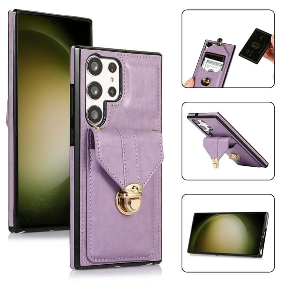 Nalacover for Samsung Galaxy S24 Ultra Wallet Case Crossbody, Phone Case with Card Holder Shoulder Strap, Elegant PU Leather Metal Buckle Purse Cover for Galaxy S24 Ultra Women Girls - Purple