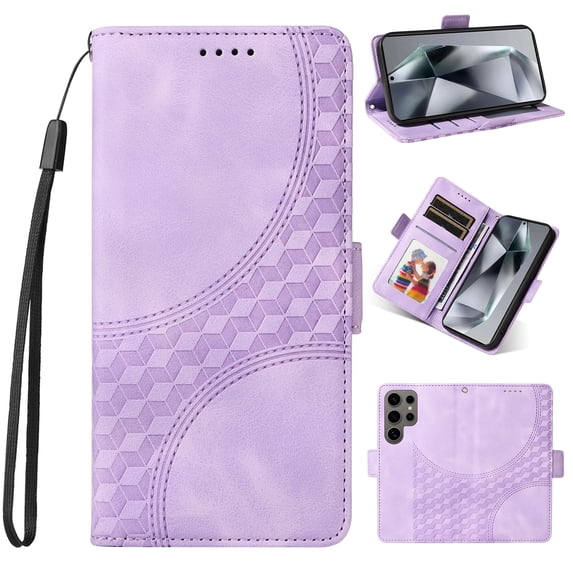 Nalacover for Samsung Galaxy S24 Ultra Wallet Case Premium Pattern PU Leather Flip Purse Cover with Card Holder Magnetic Closure Shockproof Protective Phone Case with Wrist Strap & Flip Stand, Purple