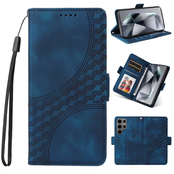 Nalacover for Samsung Galaxy S24 Ultra Wallet Case Premium Pattern PU Leather Flip Purse Cover with Card Holder Magnetic Closure Shockproof Protective Phone Case with Wrist Strap & Flip Stand, Blue