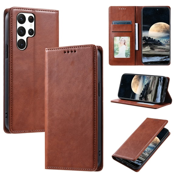Nalacover for Samsung Galaxy S24 Ultra Wallet Case, Vintage PU Leather Book Folding Folio Case with Credit Card Slots Hidden Magnetic Closure Flip Kickstand Shockproof Slim Phone Case,Brown