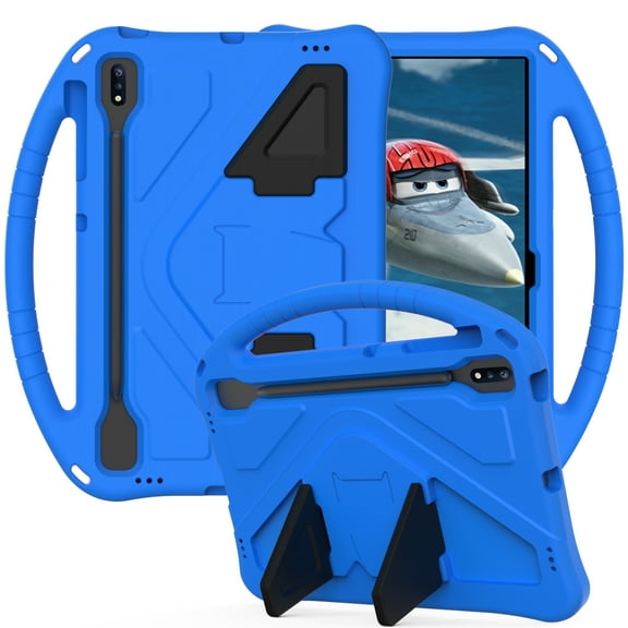 Nalacover For Samsung Galaxy Tab S7 FE 5G/Galaxy Tab S8 Plus/S7 Plus 12.4 inch Case,Kids Friendly Lightweight EVA Foam Rubber Kickstand Shockproof Convertible Handle Protective Cover,Blue