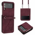 thumbnail image 1 of Nalacover For Samsung Galaxy Z Flip 3 Case,Shockproof Premium PU Leather Magnetic Clasp Flip for Women Men Cover with Removable Adjustable Crossbody Shoulder Strap For Samsung Galaxy Z Flip 3,Winered, 1 of 5