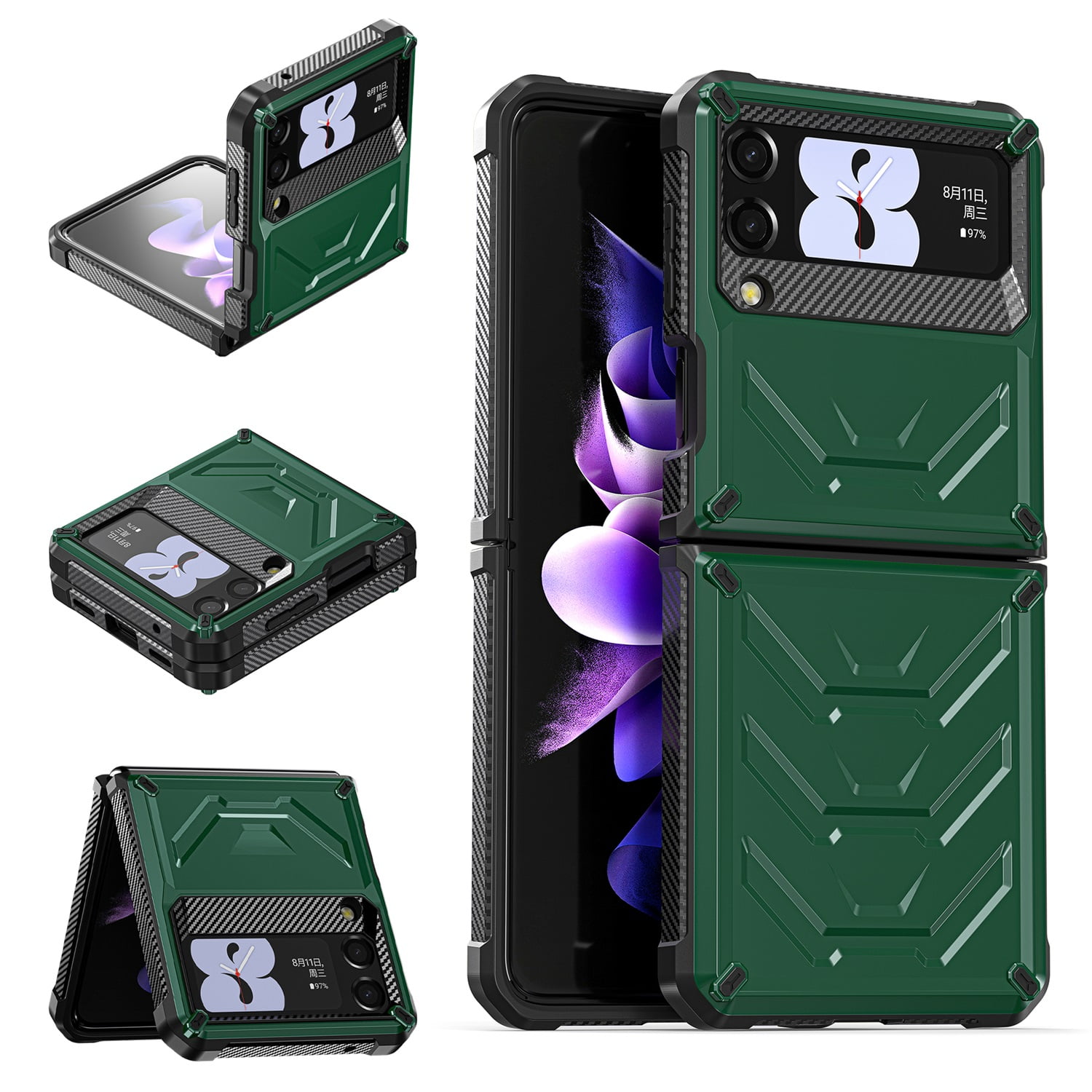 Nalacover for Samsung Galaxy Z Flip 3 Wireless Charging Case,Full-Body Protection Military Grade Heavy Duty Rugged Hard PC Armored Dual Layer Built-in Screen Protector Shockproof Cover.Armygreen