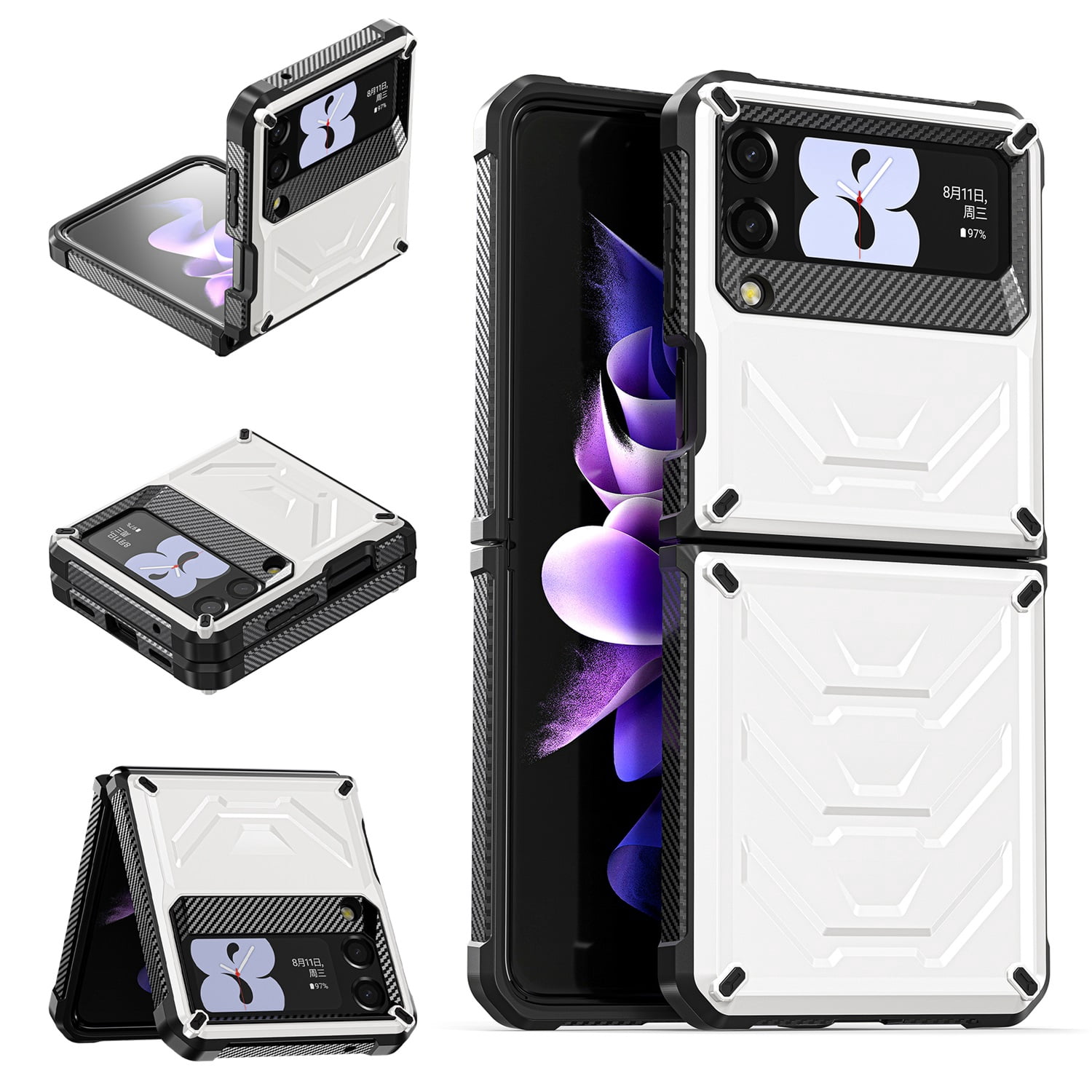Nalacover for Samsung Galaxy Z Flip 3 Wireless Charging Case,Full-Body Protection Military Grade Heavy Duty Rugged Hard PC Armored Dual Layer Built-in Screen Protector Shockproof Cover.White
