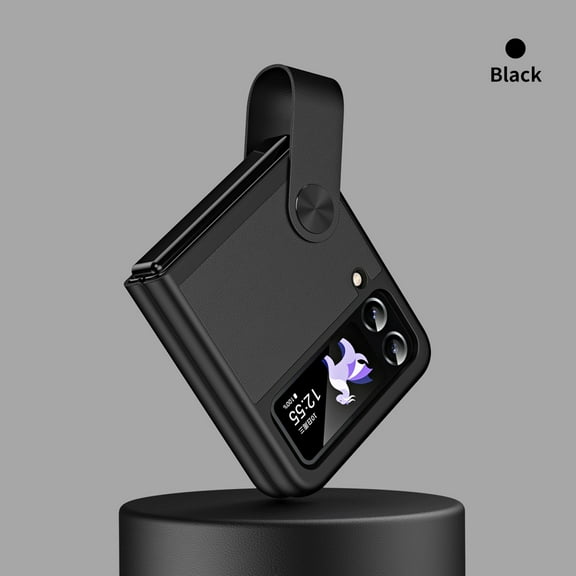 Nalacover for Samsung Galaxy Z Flip 4 Case with Finger Strap, Galaxy Z Flip4 Case PU Leather Slim Cover with Secure Finger Grip & Stand Horizontal, Stylish Cute Phone Case for Women Girl, Black