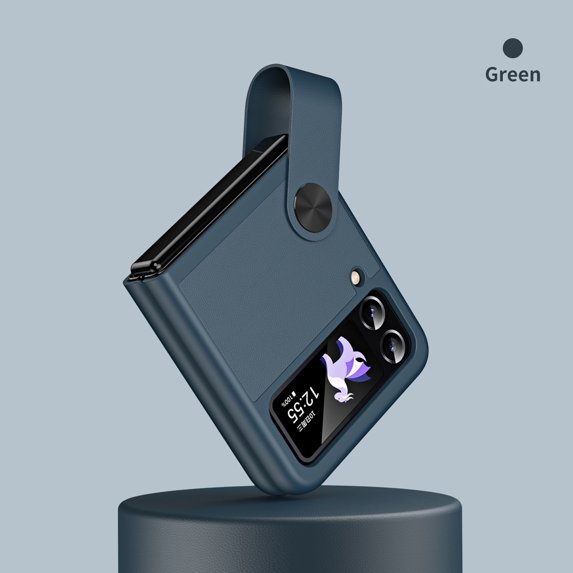 Nalacover for Samsung Galaxy Z Flip 4 Case with Finger Strap, Galaxy Z Flip4 Case PU Leather Slim Cover with Secure Finger Grip & Stand Horizontal, Stylish Cute Phone Case for Women Girl, Green