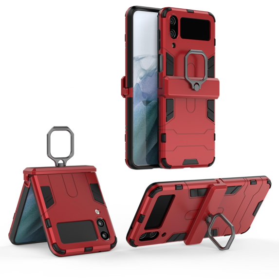Nalacover for Samsung Galaxy Z Flip 4 Case,Luxury Heavy Duty Armor Dual Layer Protective TPU Bumper Magnetic Finger Ring Kickstand Shockproof Dustproof Non-Slip Slim Back Phone Cover.Red