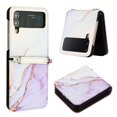 thumbnail image 1 of Nalacover for Samsung Galaxy Z Flip 4 PU Leather Case,Full Body Protection Stylish Marble Pattern Magnetic Clasp Flip Wireless Charging Detachable Wrist Strap Cover for Girls Women,Purple & White, 1 of 6