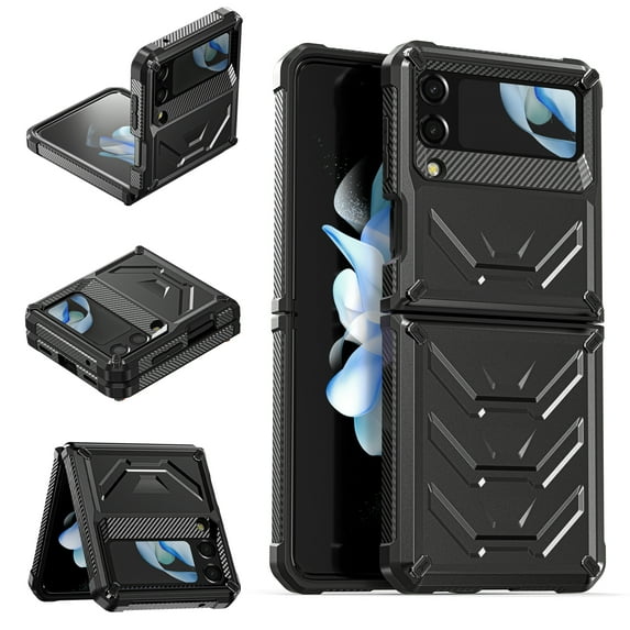 Nalacover for Samsung Galaxy Z Flip 4 Wireless Charging Case,Full-Body Protection Military Grade Heavy Duty Rugged Hard PC Armored Dual Layer Built-in Screen Protector Shockproof Cover.Black
