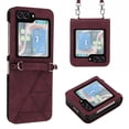 thumbnail image 1 of Nalacover For Samsung Galaxy Z Flip 5 Case,Shockproof Premium PU Leather Magnetic Clasp Flip for Women Men Cover with Removable Adjustable Crossbody Shoulder Strap For Samsung Galaxy Z Flip 5,Winered, 1 of 5