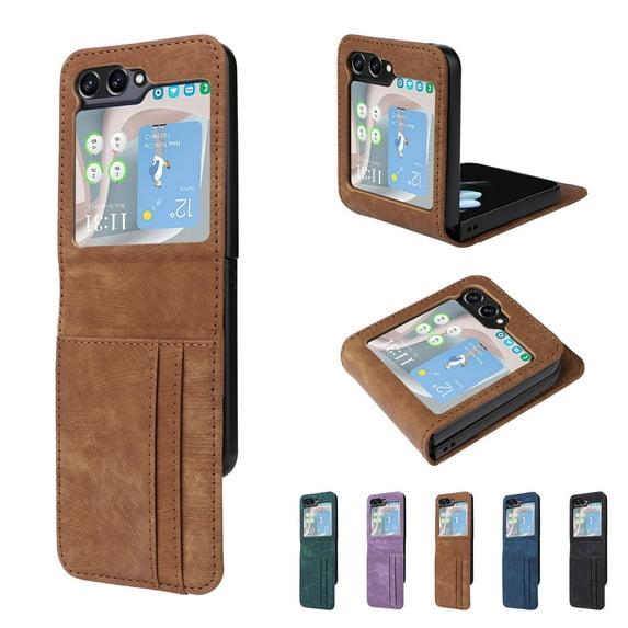 Nalacover for Samsung Galaxy Z Flip 6 PU Leather Wallet Case, Card Slots Photo Holder Slim Flip Cover, TPU Bumper Shockproof Anti-Scratches Protective Phone Case for Samsung Galaxy Z Flip 6, Brown