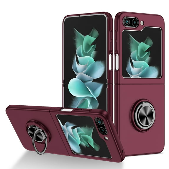 Nalacover for Samsung Galaxy Z Flip5 Folding Case with Rotated Ring Holder Kickstand, Rugged Shockproof Magnetic Cover Support Car Mount Lens Protection Case for Samsung Galaxy Z Flip5,Winered