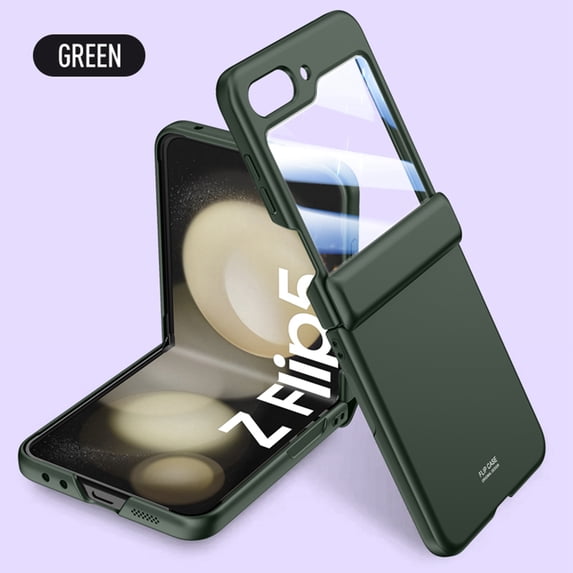 Nalacover for Samsung Galaxy Z Flip5 Skin-Feel Rugged Case with HD Tempered Glass Screen Protector Hinge Protection, Hybrid PC + TPU Shockproof Anti-Scratches Cover for Galaxy Z Flip5,Green