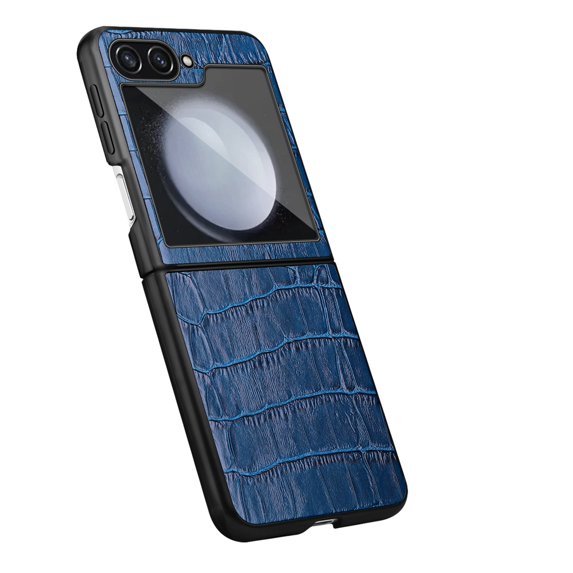 Nalacover for Samsung Galaxy Z Flip5 Slim Case, Crocodile Texture Faux PU Leather Folding Cover, Full Coverage TPU Shockproof Lens Protection Phone Case for Samsung Galaxy Z Flip5,Darkblue