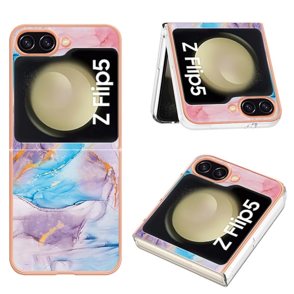 Nalacover for Samsung Galaxy Z Flip5 Slim Case, Fish Scale Marble Pattern Soft TPU Shockproof Lens Protection Cover for Women Girls, Compatible with MagSafe Wireless Charging Case,Blue Marble