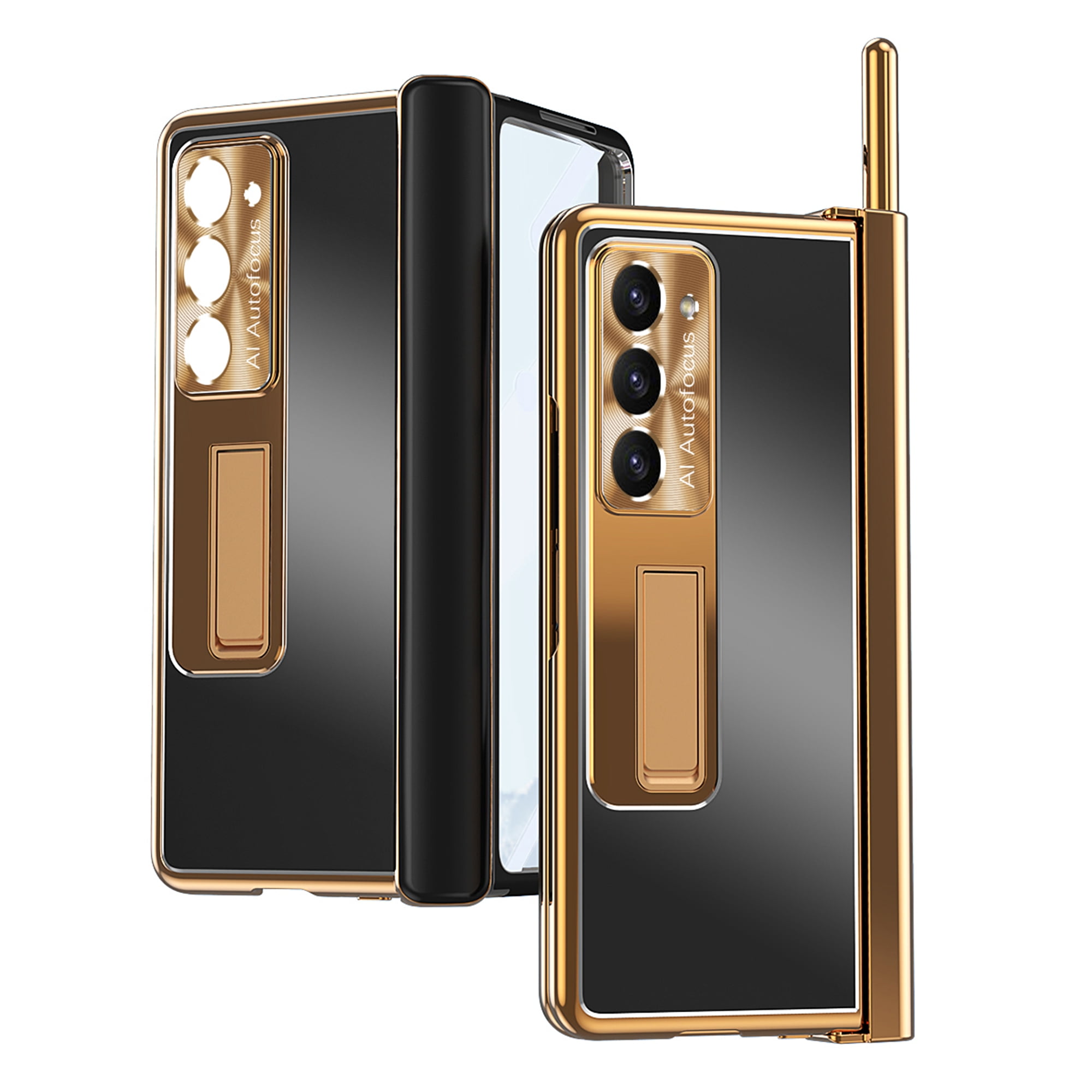 Nalacover for Samsung Galaxy Z Fold 6 Aluminum Metal Folding Case, S Pen Holder Hinge Protection Screen Film Cover with Hidden Bracket Plating Case for Samsung Galaxy Z Fold 6,Black + Dark Gold