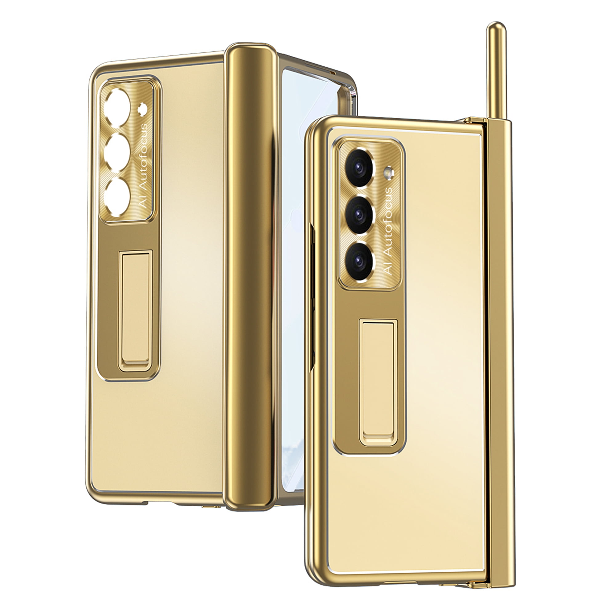 Nalacover for Samsung Galaxy Z Fold 6 Aluminum Metal Folding Case, S Pen Holder Hinge Protection Screen Film Cover with Hidden Bracket Plating Case for Samsung Galaxy Z Fold 6,Gold