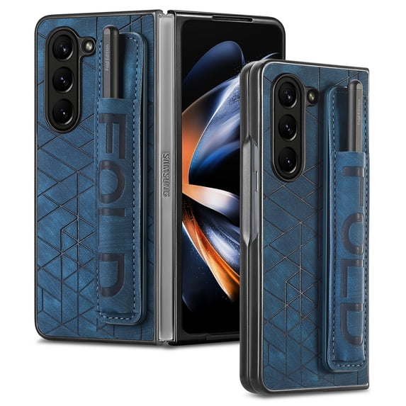 Nalacover for Samsung Galaxy Z Fold 6 Slim PU Leather Case with S Pen Holder Wristband Strap, Rugged Shockproof Anti-Scratches Protective Phone Cover for Samsung Galaxy Z Fold 6, Blue
