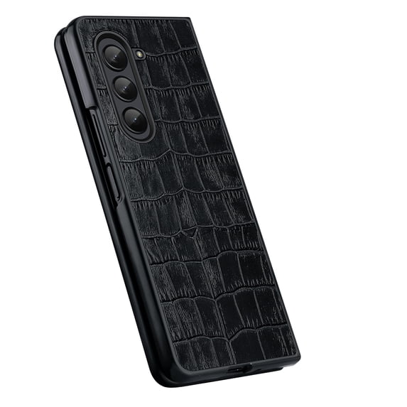 Nalacover for Samsung Galaxy Z Fold4 Slim Case, Crocodile Texture Faux PU Leather Folding Cover, Full Coverage TPU Shockproof Lens Protection Phone Case for Samsung Galaxy Z Fold4,Black