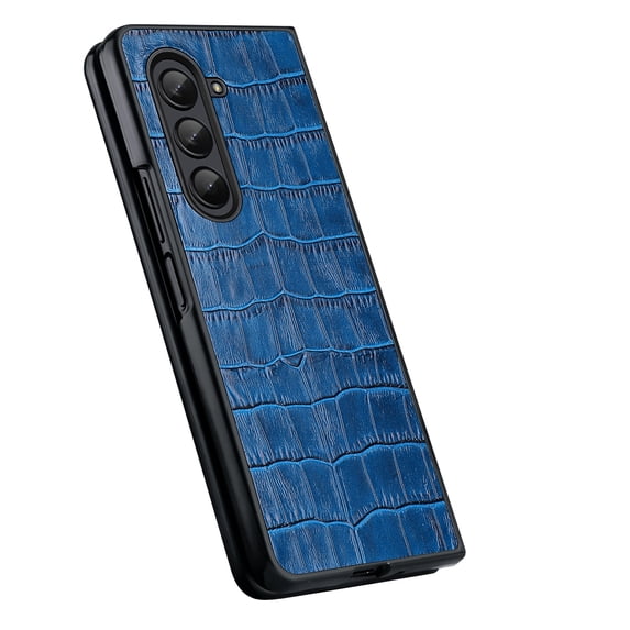 Nalacover for Samsung Galaxy Z Fold4 Slim Case, Crocodile Texture Faux PU Leather Folding Cover, Full Coverage TPU Shockproof Lens Protection Phone Case for Samsung Galaxy Z Fold4,Darkblue
