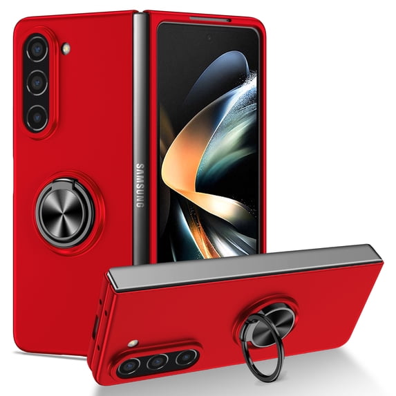 Nalacover for Samsung Galaxy Z Fold5 Folding Case with Rotated Ring Holder Kickstand, Rugged Shockproof Magnetic Cover Support Car Mount Lens Protection Case for Samsung Galaxy Z Fold5,Red