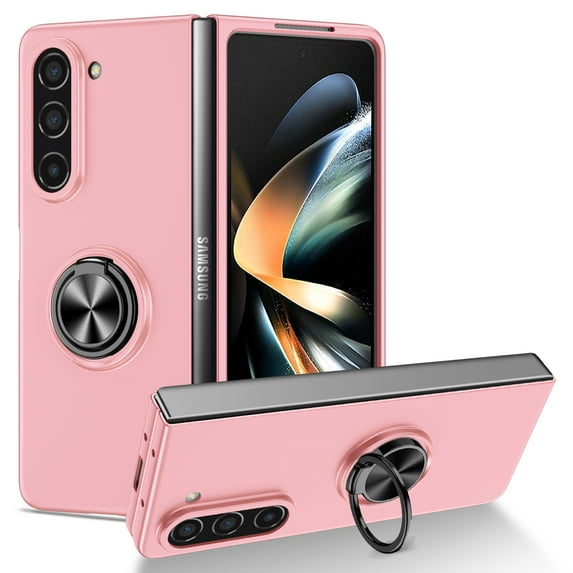 Nalacover for Samsung Galaxy Z Fold5 Folding Case with Rotated Ring Holder Kickstand, Rugged Shockproof Magnetic Cover Support Car Mount Lens Protection Case for Samsung Galaxy Z Fold5,Pink