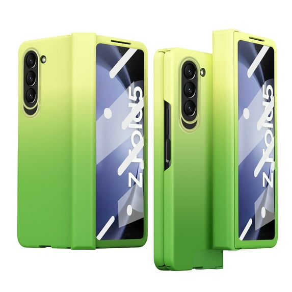 Nalacover for Samsung Galaxy Z Fold5 Gradient Rugged Case, Hinge Protection Tempered Glass Screen Protector Cover for Galaxy Z Fold5, Hybrid Shockproof Anti-Fingerprints Folding Case, Yellow + Mint