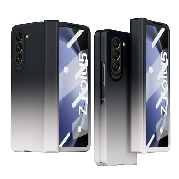 Nalacover for Samsung Galaxy Z Fold5 Gradient Rugged Case, Hinge Protection Tempered Glass Screen Protector Cover for Galaxy Z Fold5, Hybrid Shockproof Anti-Fingerprints Folding Case, Black + White