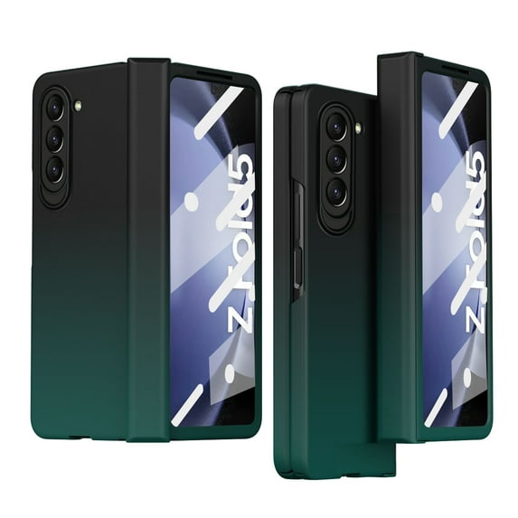 Nalacover for Samsung Galaxy Z Fold5 Gradient Rugged Case, Hinge Protection Tempered Glass Screen Protector Cover for Galaxy Z Fold5, Hybrid Shockproof Anti-Fingerprints Folding Case, Black + Green