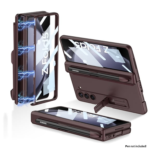 Nalacover for Samsung Galaxy Z Fold5 Kickstand Case with Built-in Screen Protective Film, Rugged PC Side Pen Slot Magnetic Hinge Protection Shockproof Phone Cover for Samsung Galaxy Z Fold5,Winered