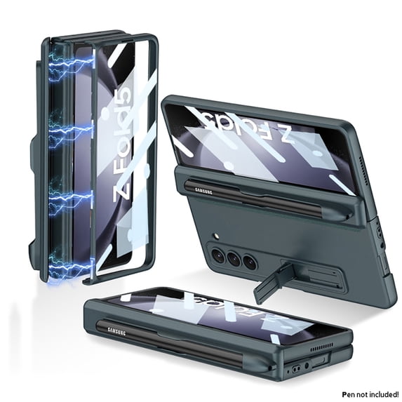 Nalacover for Samsung Galaxy Z Fold5 Kickstand Case with Built-in Screen Protective Film, Rugged PC Side Pen Slot Magnetic Hinge Protection Shockproof Phone Cover for Samsung Galaxy Z Fold5,Dark Green