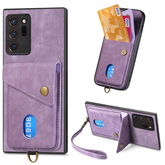 Nalacover for Samsung Note 20 Ultra, Slim Case Wallet with Credit Card Holder, Back Flip Premium Leather Magnetic Clasp Kickstand Wirst Hand Strap Shockproof Cover for Galaxy Note 20 Ultra, Purple