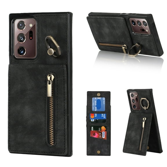 Nalacover for Samsung Note 20 Ultra, Wallet RFID Credit Card Holder and Zipper Pocket,Drop Protection Flip Cover Ring Holder Kickstand Double Magnetic Clasp for Samsung Galaxy Note 20 Ultra, Black
