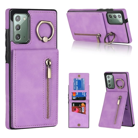 Nalacover for Samsung Note 20, Wallet RFID Credit Card Holder and Zipper Pocket,Drop Protection Flip Cover Ring Holder Kickstand Double Magnetic Clasp for Samsung Galaxy Note 20, Purple