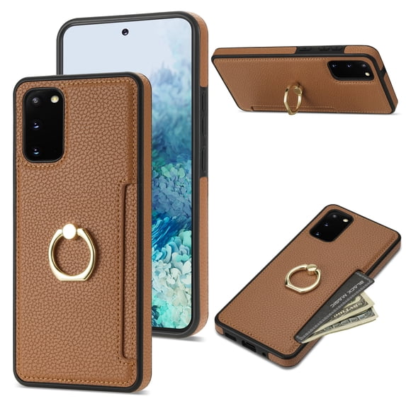 Nalacover for Samsung S20 Plus Wallet with Card Holder Slot, 360°Rotation Ring Holder Kickstand Cover for Men Women Protective Premium PU Leather Shockproof Cover for Samsung Galaxy S20 Plus,Brown