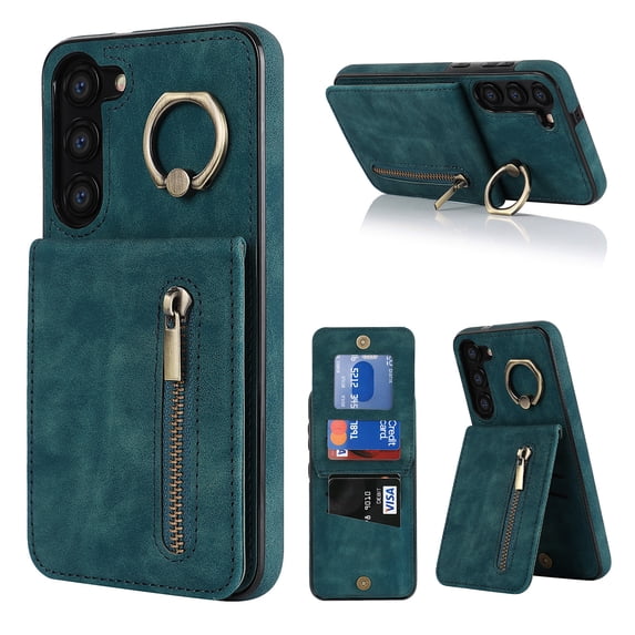 Nalacover for Samsung S20 Plus,Wallet with RFID Credit Card Holder and Zipper Pocket,Drop Protection Flip Cover Ring Holder Kickstand with Double Magnetic Clasp for Samsung Galaxy S20 Plus,Blue