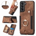 thumbnail image 1 of Nalacover For Samsung S21 Plus Case Ring Holder Kickstand with Credit Card Holder, Back Flip Premium Leather Magnetic Clasp Removable Wirst Hand Strap Cover for Samsung Galaxy S21 Plus,Brown, 1 of 15