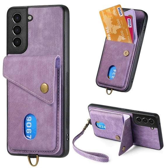 Nalacover for Samsung S21 Plus, Slim Case Wallet with Credit Card Holder, Back Flip Premium Leather Magnetic Clasp Kickstand Wirst Hand Strap Shockproof Cover for Samsung Galaxy S21 Plus,Purple
