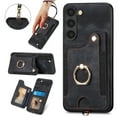 thumbnail image 1 of Nalacover For Samsung S23 Case Ring Holder Kickstand with Credit Card Holder, Back Flip Premium Leather Magnetic Clasp Removable Wirst Hand Strap Cover for Samsung Galaxy S23, Black, 1 of 15